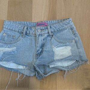 Edikted Blue Jean Shorts Distressed Cut-Off Style